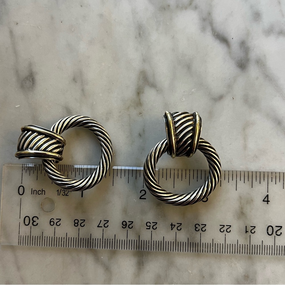 Authentic DAVID YURMAN Door Knocker Silver & Gold Cable Earrings - Picture 2 of 5